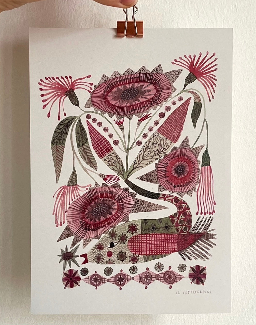 A5 Pink Fish Flower Charity Print
